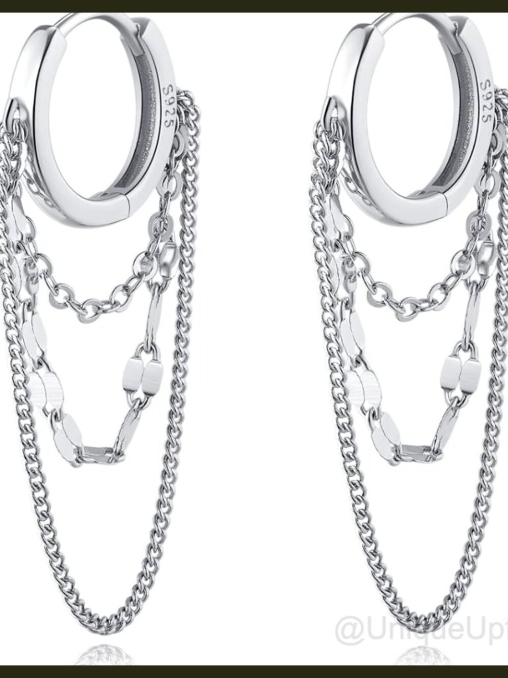 Sterling Silver Chain Drop Hoop Earrings Tassel Huggie Dangle